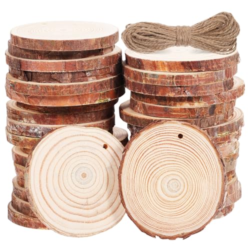 PERSELOSO 50Stücke Holzscheiben Unlackierte Bastelkreise mit Juteschnur DIY Holzscheiben für Mittelstücke Rustikale Dekorationen für Weihnachten Hochzeiten und Projekte PERSELOSO 50Stücke Holzscheiben Unlackierte Bastelkreise mit Juteschnur DIY Holzscheiben für Mittelstücke Rustikale Dekorationen für Weihnachten Hochzeiten und Projekte von PERSELOSO