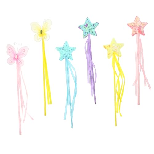 PERSELOSO 6 Stück Teiliges Feenstab mit Glitzer und Strasssteinen Dekorative Zauberstäbe Gelb Blau und Schmetterlingsdesign Kinderfreundlich für Party Deko und Kinderkostüme von PERSELOSO