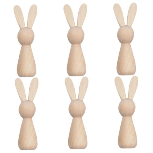 PERSELOSO 6 Stück Teiliges Holz Osterhasen DIY Bastelset zum Bemalen Robuste Holzfiguren als Tischdekoration Gartenornamente und Hängende Osterdeko Vielseitige Holz Kaninchen für Erwachsene von PERSELOSO