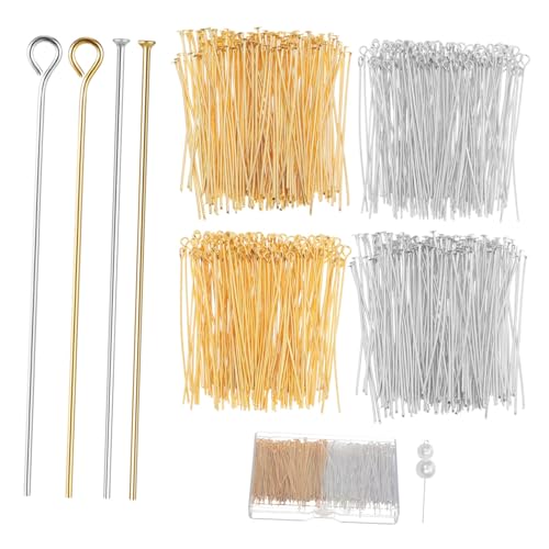 PERSELOSO 800 Stück Schmuck Flachkopfnadeln für DIY Basteln Dual Tone Bead Pins für Ohrringe Armbänder und Aufbewahrungsbox von PERSELOSO