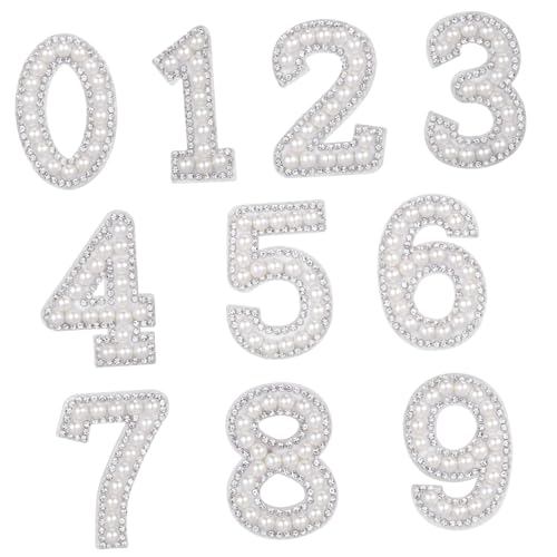 PERSELOSO Pearl Number Patches Bügelbilder für DIY Dekoration Zahlen Aufnäher Hochwertigen Strasssteinen für Kleidung Taschen und Mehr von PERSELOSO