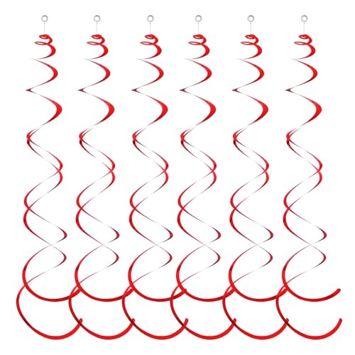 PERZOE Geruchlose Hängedekorationen, 6 Stück, Spiralanhänger, Party-Luftschlangen, Kunststoff-Luftschlangen, Doppelschwanz-Deckenfolie Rot von PERZOE
