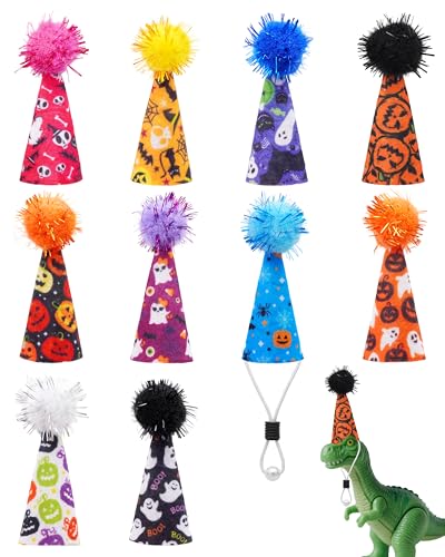 PET SHOW Mini-Partyhüte für Tiere, Figuren, Spielzeug, Halloween, kleine Hüte zum Basteln, Puppe, Dinosaurier, Party-Dekoration, verstellbarer Kegelhut mit Lametta, Bommel, Geburtstagstortenaufsätze von PET SHOW