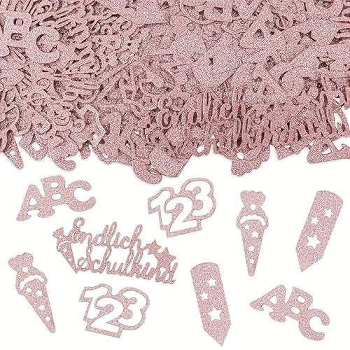 100 Stk Streudeko Einschulung Deko Konfetti Groß, Deko Einschulung Junge Mädchen, Tischdeko Rosa, Zuckertüte Schultüte 123 Schulanfang, Abc Konfetti Schuleinführung Geschenke von PETERMALLON