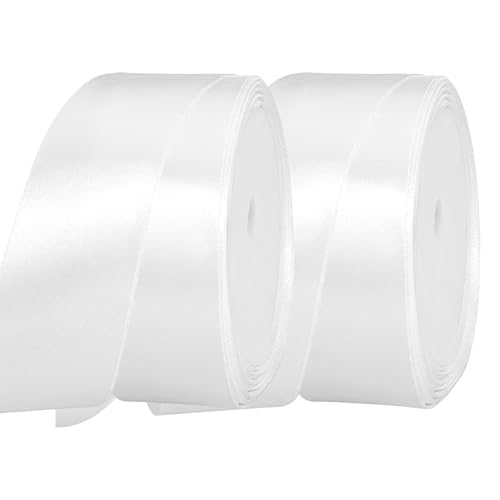 2 Stück 22m X 4mm Weiße Satinband,Geschenkband Weiss,Schleifenband Breit,Dekoration Bänder,Stoffband für Hochzeit,Geschenkverpackung von PETERMALLON