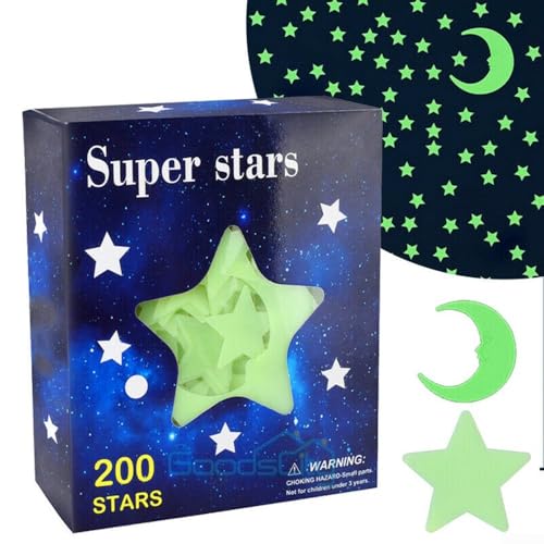 200 Stück leuchtende Sterne & Mond Wandaufkleber, Kinderzimmer Dekoration, ultra hell leuchten 200 Stück leuchtende Sterne & Mond Wandaufkleber, Kinderzimmer Dekoration, ultra hell leuchten von PETSTIBLE