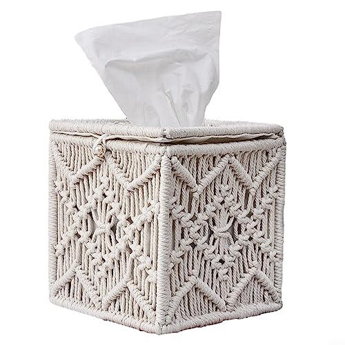 Baumwollschnur geflochtene Pappschachtel, 1 Stück Gewebte Tissue Box Abdeckung Quadratisch Gewebte Makramee Tissue Halter Für Zuhause von PETSTIBLE
