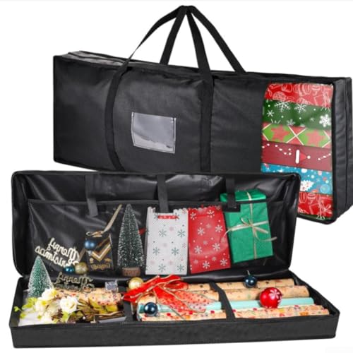 Geschenkpapier-Aufbewahrungstasche unter dem Bett, mit verstellbaren Trennwänden, 82 x 35 x 14 cm, schwarzer Oxford-Stoff, Organizer für Heimdekoration von PETSTIBLE