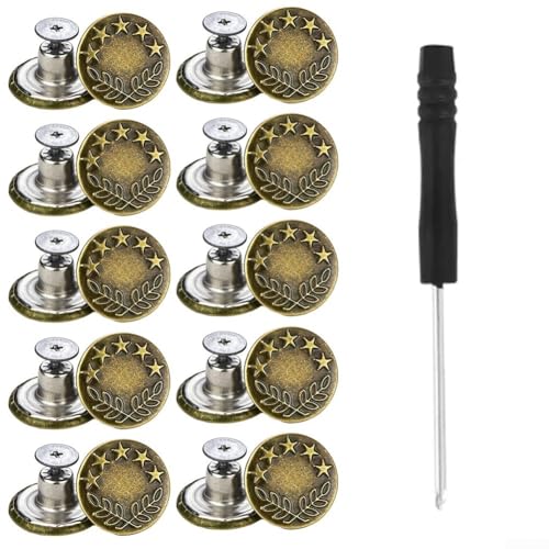 Metall-Jeansknopf-Reparatur-Set enthält 10 NoSew Messingverschlüsse für mühelose Kleidungsreparaturen (D) von PETSTIBLE