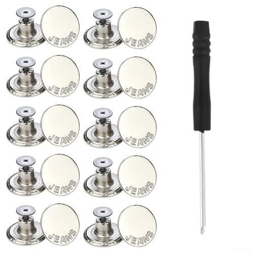 Metall-Jeansknopf-Reparatur-Set enthält 10 NoSew Messingverschlüsse für mühelose Kleidungsreparaturen (F) von PETSTIBLE