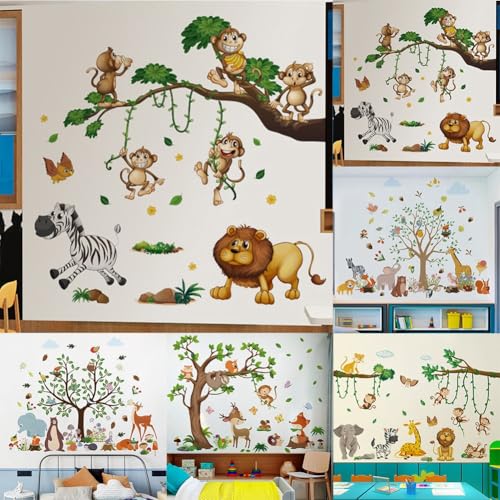 Vibrant Monkey Wandaufkleber für Kinderzimmer, skurriles Dschungel-Dekor für Jungenzimmer und Spielbereiche (D) von PETSTIBLE