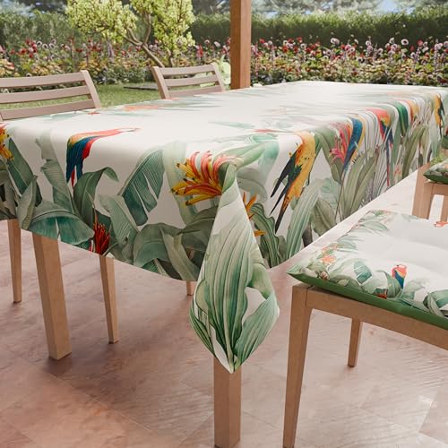 PETTI Artigiani Italiani - Fleckabweisende Tischdecke, quadratisch, 140 x 140 cm, für die Küche, Motiv Papageien, für 4 Plätze (140 x 140 cm), 100% Made in Italy von PETTI Artigiani Italiani