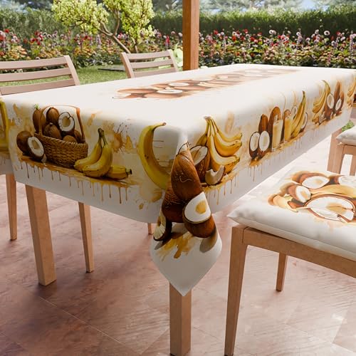 PETTI Artigiani Italiani - Fleckabweisende Tischdecke, rechteckig, für Küche, Design Früchte, Kokos und Banane, X18 Plätze (140 x 360 cm), 100% Made in Italy von PETTI Artigiani Italiani