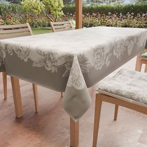 PETTI Artigiani Italiani - Fleckabweisende rechteckige Tischdecke für Küche, Design Pfingstrosen, grau, X18 Plätze (140 x 360 cm), 100% Made in Italy von PETTI Artigiani Italiani