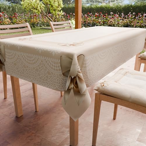 PETTI Artigiani Italiani - Fleckabweisende rechteckige Tischdecke für Küche, Design Schleife in Beige (140 x 300 cm), 100% Made in Italy von PETTI Artigiani Italiani