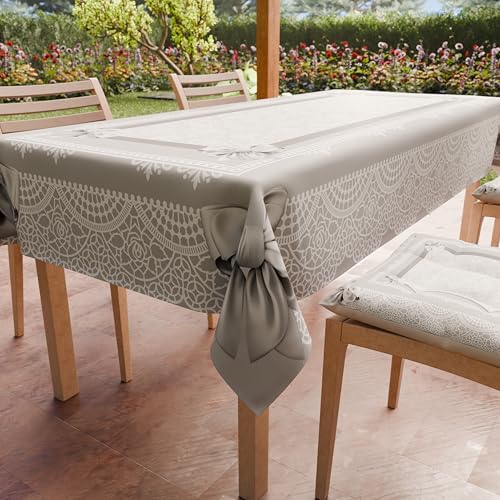 PETTI Artigiani Italiani - Schmutzabweisende Tischdecke, rechteckig, Küchentisch, Motiv: Schleife, grau, 12-Sitzer (140 x 240 cm), 100% Made in Italy von PETTI Artigiani Italiani