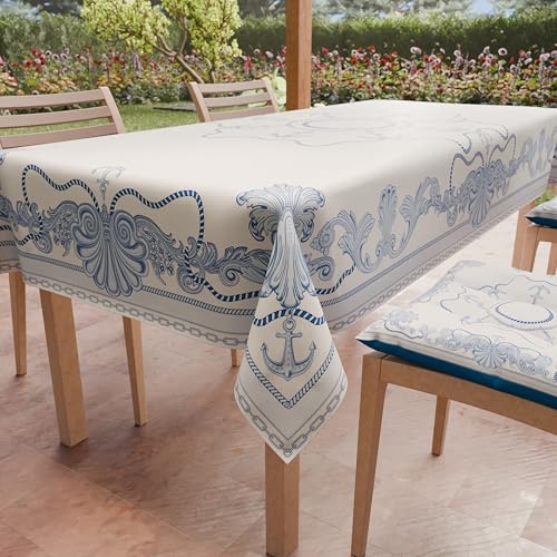 PETTI Artigiani Italiani - Schmutzabweisende Tischdecke, rechteckig, für Küche, mit Ankerdesign, X18 Plätze (140 x 360 cm), 100% Made in Italy von PETTI Artigiani Italiani