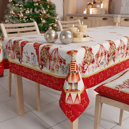 PETTI Artigiani Italiani - Schmutzabweisende Weihnachtstischdecke, rechteckig, für die Küche, Design Circus, 18 Plätze (140 x 360 cm), 100% Made in Italy von PETTI Artigiani Italiani