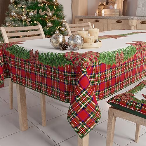 PETTI Artigiani Italiani - Schmutzabweisende Weihnachtstischdecke, rechteckig, für die Küche, mit Schleife, Schottenkaro, X18 Plätze (140 x 360 cm), 100% Made in Italy von PETTI Artigiani Italiani
