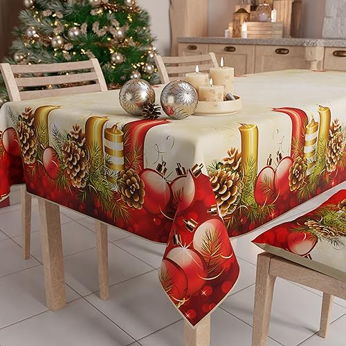 PETTI Artigiani Italiani -Schmutzabweisende Weihnachtstischdecke rechteckig, für die Küche, Kerzen-Motiv,für X12 Personen (140x240 cm) 100% Made in Italy von PETTI Artigiani Italiani