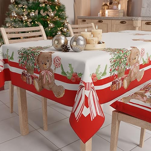 PETTI Artigiani Italiani -Schmutzabweisende Weihnachtstischdecke rechteckig, für die Küche, Teddybär-Motiv, für X24 Personen (140x450 cm) 100% Made in Italy von PETTI Artigiani Italiani