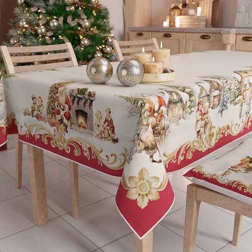 PETTI Artigiani Italiani -Schmutzabweisende Weihnachtstischdecke rechteckig, für die Küche, Vintage Weihnachten,für X6 Personen (140x180 cm) 100% Made in Italy von PETTI Artigiani Italiani