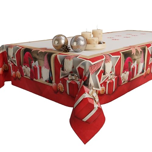 PETTI Artigiani Italiani -Schmutzabweisende Weihnachtstischdecke rechteckig, für die Küche, Weihnachtself,für X12 Personen (140x240 cm) 100% Made in Italy von PETTI Artigiani Italiani