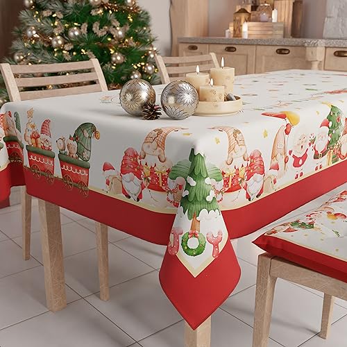PETTI Artigiani Italiani -Schmutzabweisende Weihnachtstischdecke rechteckig, für die Küche, Wichtel-Motiv,für X24 Personen (140x450 cm) 100% Made in Italy von PETTI Artigiani Italiani