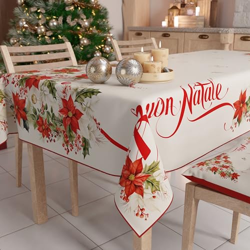 PETTI Artigiani Italiani -Schmutzabweisende Weihnachtstischdecke rechteckig, für die Küche,Frohe Weihnachten,für X12 Personen (140x240 cm) 100% Made in Italy von PETTI Artigiani Italiani