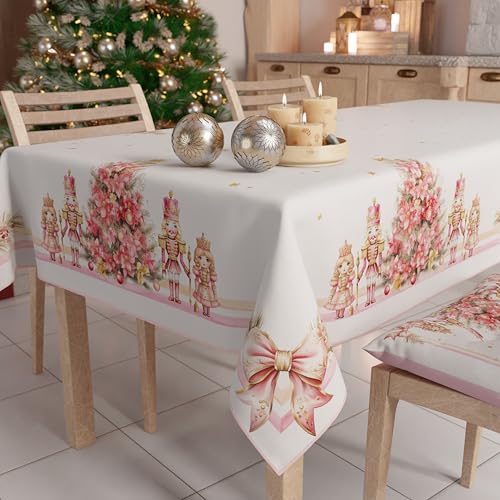 PETTI Artigiani Italiani -Schmutzabweisende Weihnachtstischdecke rechteckig, für die Küche,Rosa Nussknacker,für X24 Personen (140x450 cm) 100% Made in Italy von PETTI Artigiani Italiani