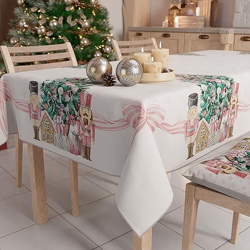 PETTI Artigiani Italiani -Schmutzabweisende Weihnachtstischdecke rechteckig, für die Küche,rosa Soldaten-Motiv, für X24 Personen (140x450 cm) 100% Made in Italy von PETTI Artigiani Italiani