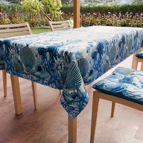 PETTI Artigiani Italiani - Tischdecke, schmutzabweisend, quadratisch, 140 x 140 cm, Küchentischdecke, Design: Koralle, Blau, X4-Sitzer (140 x 140 cm), 100% Made in Italy von PETTI Artigiani Italiani