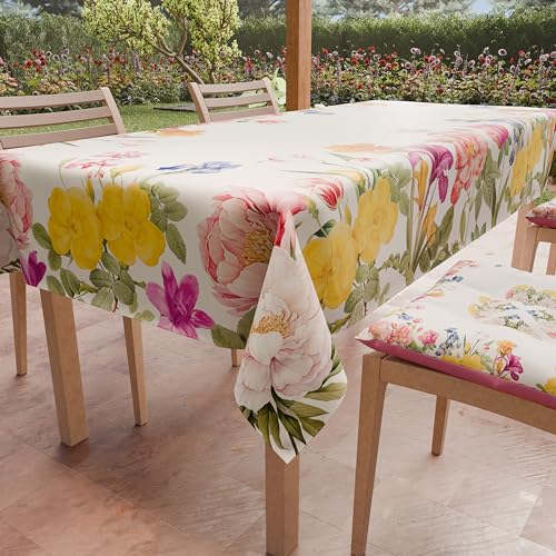 PETTI Artigiani Italiani - Tischdecke, schmutzabweisend, rechteckig, für Küche, Blumenmuster, 30 x 6 Plätze (140 x 180 cm), 100% Made in Italy von PETTI Artigiani Italiani