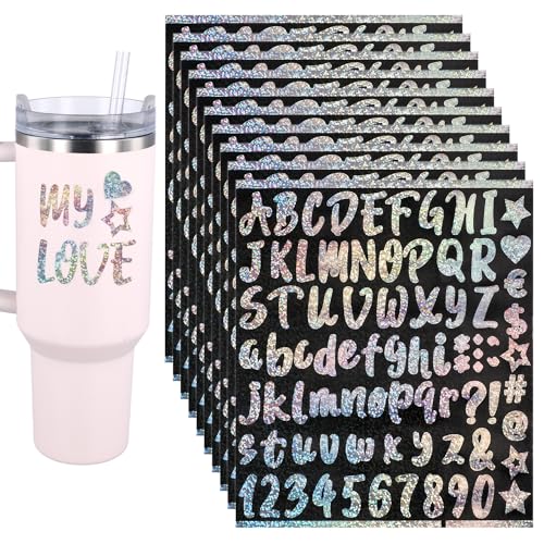 10 Blätter Vinyl Buchstaben Aufkleber, Vinyl Alphabet Aufkleber Selbstklebende Buchstaben Zahlenaufkleber Buchstaben Wasserfeste Glitzer-Buchstabenaufkleber Basteln Dekorieren Ihrer Tassen von PEUTIER