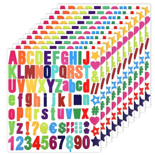 10 Bögen Alphabet Zahlenaufkleber, Vinyl-Initialenaufkleber Buchstaben und Zahlen Aufkleberbuchstaben in Groß und Kleinbuchstaben für Briefkasten Kunst Markierung Tür Dekoration (Bunt b) von PEUTIER