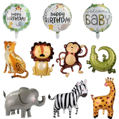 10 Stück Dschungel Tierballons Safari, Riesiger Safari Ballons Tierdruck Ballons Party Ballons mit Tiermotiv für Geburtstagsfeier Babyparty Dekorationen von PEUTIER