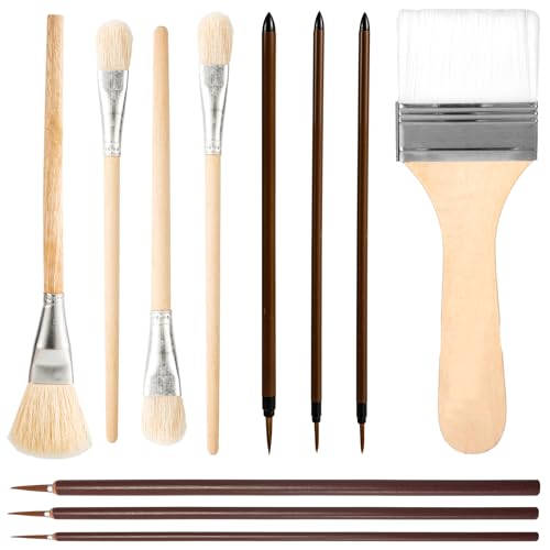 11stk Glasurpinsel Keramik Set, Verschiedene Formen Holz Keramikpinsel mit langem Griff Aquarell-Öl-Acryl-Malzubehör Wollkunst-Pinsel-Werkzeuge für Studenten Künstler und Erwachsene 11stk Glasurpinsel Keramik Set, Verschiedene Formen Holz Keramikpinsel mit langem Griff Aquarell-Öl-Acryl-Malzubehör Wollkunst-Pinsel-Werkzeuge für Studenten Künstler und Erwachsene von PEUTIER