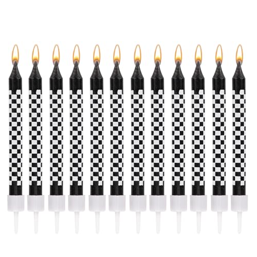 12 Stück Geburtstagskerzen mit Rennwagen Motiv, Schwarz Weiße Geburtstagskuchen Kerzen-Dekorationen für Rennwagen Partys Geburtstagsfeiern Babypartys von PEUTIER