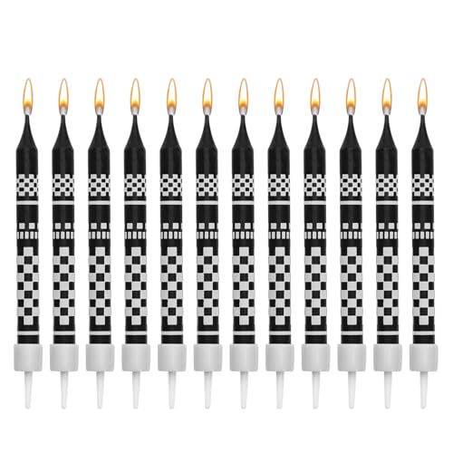 12st Geburtstagskerzen mit Rennwagen Thema, Schwarz Weiß Geburtstagskuchen Kerzen Kariert Geburtstagskuchendekorationen für Rennwagen Partygeschenke Dekorationen Babyparty Kinder und Jungen von PEUTIER
