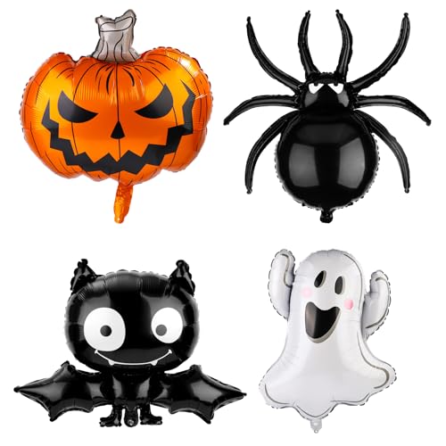 16stk Halloween Luftballons Set, Große Kürbis Spinne Fledermaus Geist Aluminium Folienballons für Halloween Requisiten und Geburtstagsparty Dekorationszubehör 16stk Halloween Luftballons Set, Große Kürbis Spinne Fledermaus Geist Aluminium Folienballons für Halloween Requisiten und Geburtstagsparty Dekorationszubehör von PEUTIER