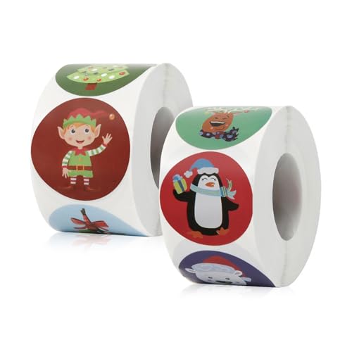 2 Rollen / 1000St Sticker Weihnachten, Weihnachtsetikettenaufkleber, Weihnachtssiegelaufkleber, Weihnachtsaufkleber für Kinder, Umschläge, Postkarten, Sammelalben, Kunsthandwerk (16 Muster) von PEUTIER