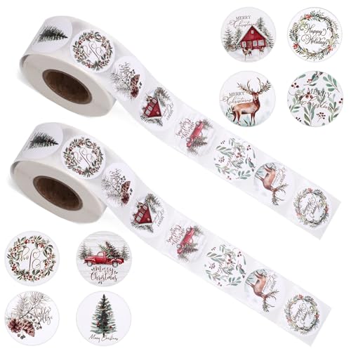 2 Rollen Weihnachtsaufkleber für Karten, Runde 2,5cm Große Frohe Weihnachten-Siegel 8 Muster Weihnachtsbaum Elch Kranz LKW Tannenzapfen für Wasser Flaschen Geschenke Bastelarbeiten 2 Rollen Weihnachtsaufkleber für Karten, Runde 2,5cm Große Frohe Weihnachten-Siegel 8 Muster Weihnachtsbaum Elch Kranz LKW Tannenzapfen für Wasser Flaschen Geschenke Bastelarbeiten von PEUTIER