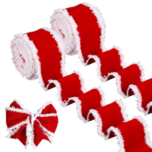 2 Rollen Weihnachtsbänder, Leicht zu Formen 11m x 6,3cm Schleifenband Geschenkband Rot für Geschenkverpackung, Hochzeit, Weihnachtsbaumschmuck, Schleifenknoten, DIY Handwerk von PEUTIER