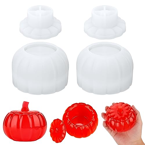 2 Stück Formen für Kürbis, Kerzen Formen Silikon Kürbis für Epoxidharz Kürbisform Halloween Kürbis-Harz-Formen mit Deckel Schmuck Süßigkeitenladen Organizer für DIY-Bastelbedarf von PEUTIER