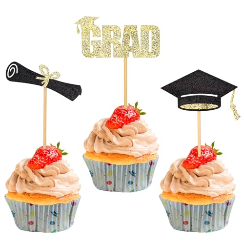 36 Stück Abschluss Cupcake Topper, 3 Stile Abschlusskappen Cupcake Topper Glitzer Diplom Cupcake Topper Abschluss Tortendeko für Abschluss Mottoparty Zubehör 36 Stück Abschluss Cupcake Topper, 3 Stile Abschlusskappen Cupcake Topper Glitzer Diplom Cupcake Topper Abschluss Tortendeko für Abschluss Mottoparty Zubehör von PEUTIER