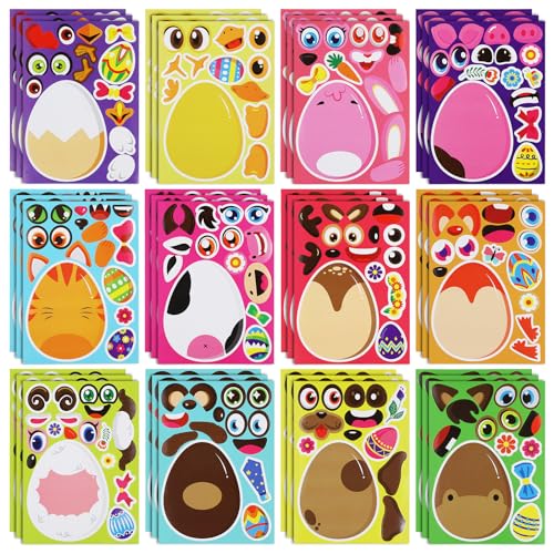 36stk Oster Aufkleber für Kinder, Ostern Make a Face Sticker Ostereier-Aufkleber zum Dekorieren zum Selbermachen von Abziehbildern für Ostern-Kinderparty-Geschenkartikel Kunsthandwerk von PEUTIER