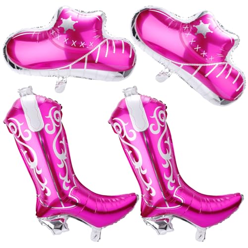 4 Stück Cowgirl Balloons, Rosa Cowgirl Hut Ballon Pinkfarbener Cowgirl Stiefel Ballon Western Cowgirl Party Dekoration Luftballons für Party Dekoration mit Western Thema 4 Stück Cowgirl Balloons, Rosa Cowgirl Hut Ballon Pinkfarbener Cowgirl Stiefel Ballon Western Cowgirl Party Dekoration Luftballons für Party Dekoration mit Western Thema von PEUTIER