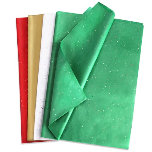 40 Blatt Weihnachtsseidenpapier, 50 x 66cm Glitzer Seidenpapier Weihnachts Geschenkpapier für DIY-Handwerk Partytüten-Verpackungsdekoration (4 Stile) von PEUTIER