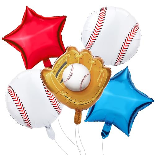 5 Stück Baseball Ballons, Mehrfarbige Baseballhandschuh Ballons Baseball Party Ballons mit Sternen Folienballons Sportmotiven Dekoration für Geburtstage von Jungen und Mädchen, Hintergründe 5 Stück Baseball Ballons, Mehrfarbige Baseballhandschuh Ballons Baseball Party Ballons mit Sternen Folienballons Sportmotiven Dekoration für Geburtstage von Jungen und Mädchen, Hintergründe von PEUTIER