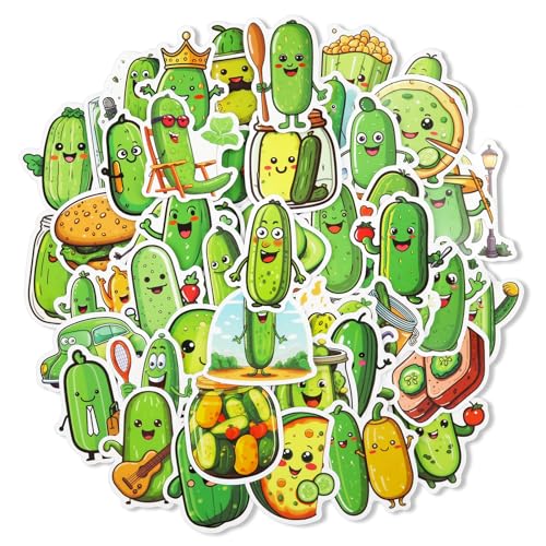51stk Lustige Pickle-Aufkleber, Aufkleber mit Cartoon-Pickle-Motiv Wasserdichte Wasserflaschen-Aufkleber für Kinder Erwachsene Laptop Skateboard Partygeschenk Dekorations Zubehör von PEUTIER